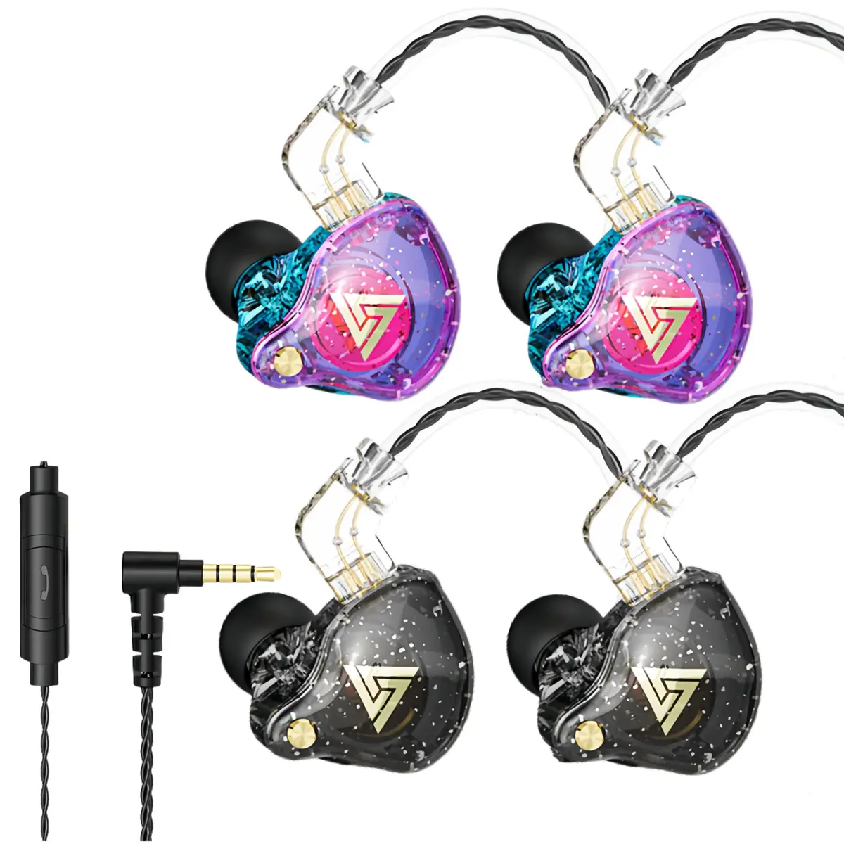 HJX AK6 Pro Wired In-Ear Monitor Headphones with Mic | 11mm Dynamic Driver, Deep Bass Sound, Noise Isolation (2 Pairs: Black + Colorful) - main product image