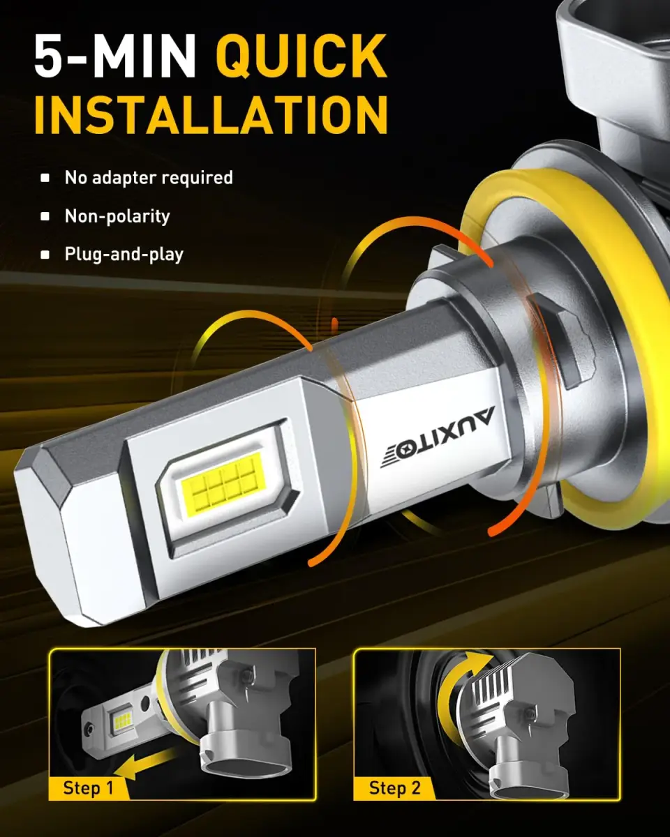 AUXITO H11/H9/H16/H8 LED Fog Light Bulbs 6500K Cool White 30000LM Pack of 2 | True Mini Size for Enhanced Visibility - view 4