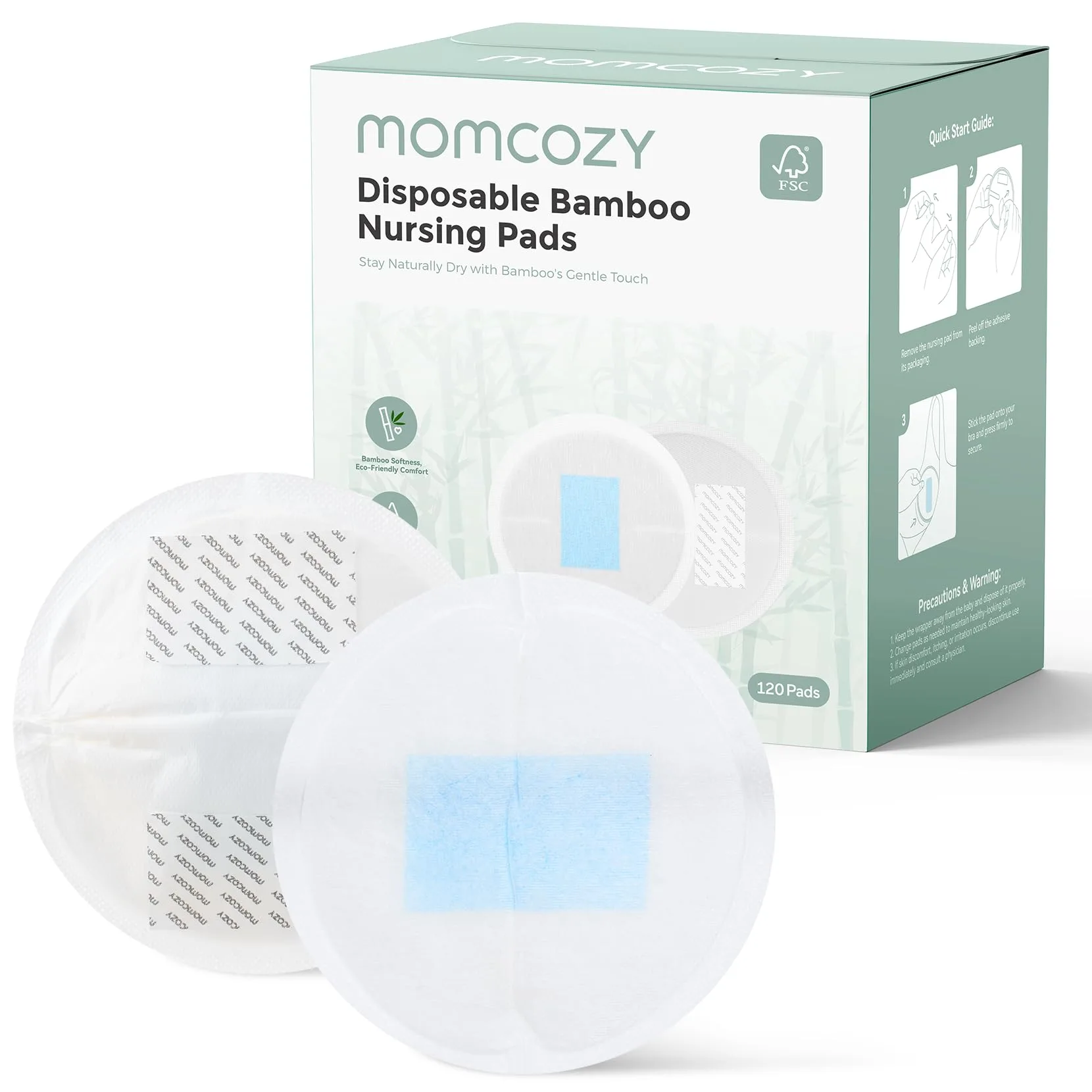 Momcozy Bamboo Disposable Nursing Pads, 120 Count | Advanced Blue Core for Ultra-Absorbent, Leakproof Protection - main product image