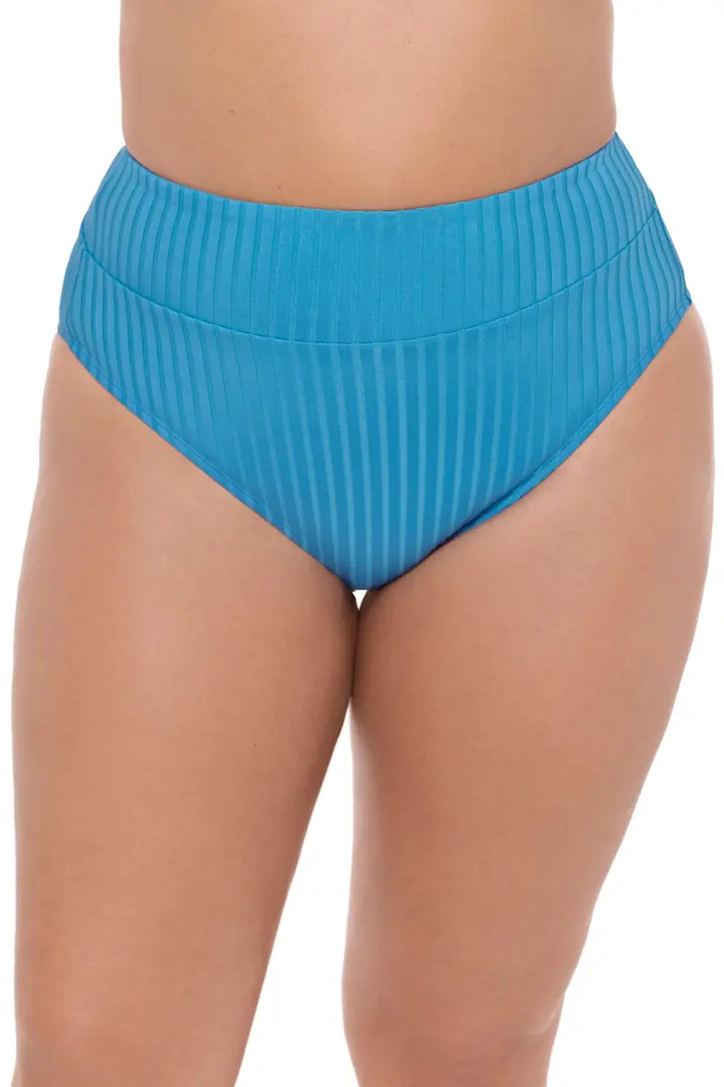 S3 Swim Smoothing Banded High Waist Bikini Bottom Lake Blue Large | High Waist Coverage & Smoothing Effect - main product image