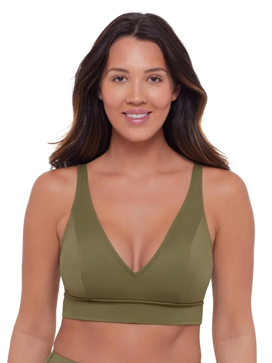 S3 Swim Supportive V-Neck Over the Shoulder Plunge Bikini Top, Eucalyptus, Small | Deep V-neck, Adjustable Straps, Supportive Fit - main product image