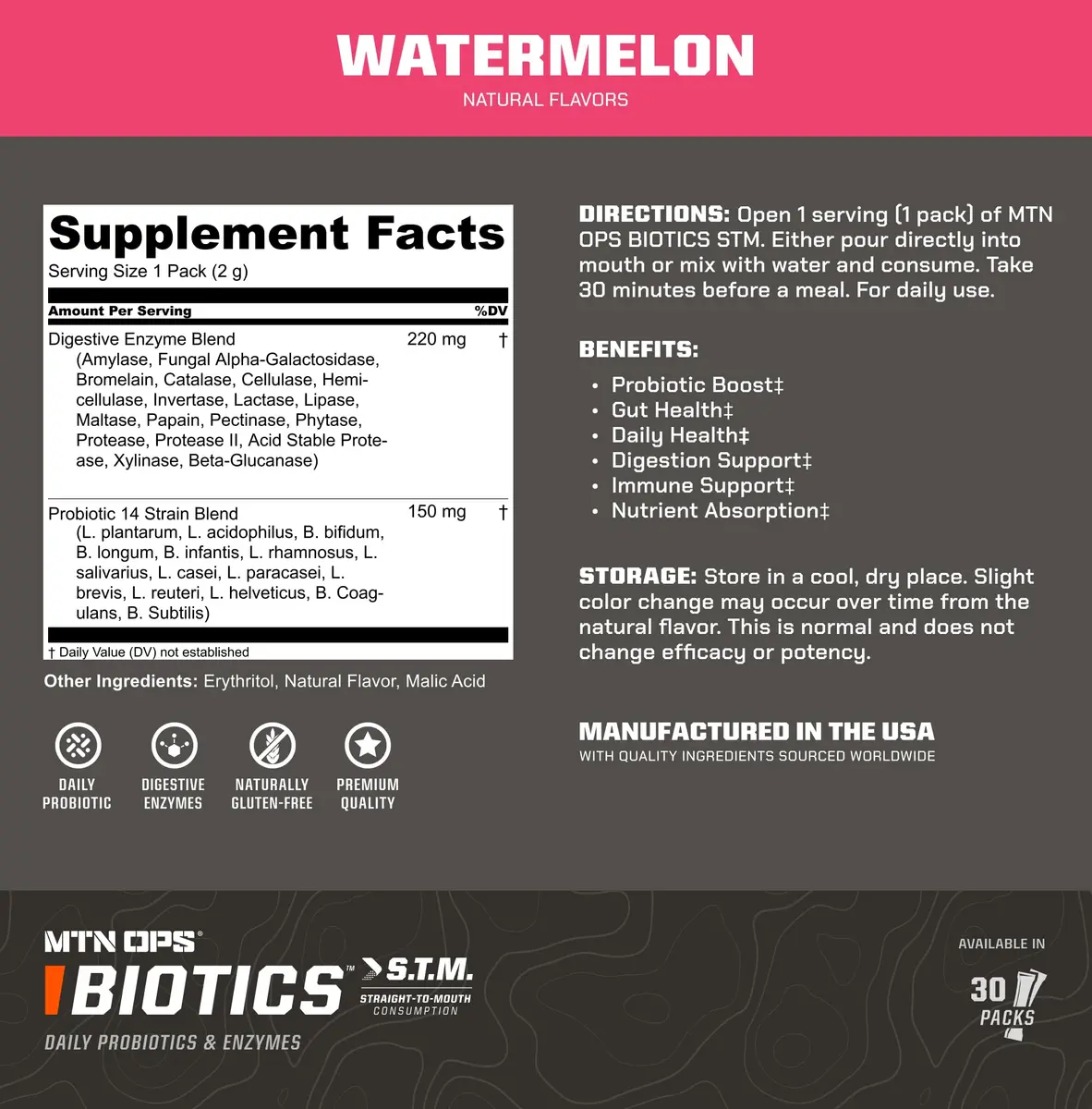 MTN OPS Biotics STM On-the-Go Probiotic for Gut Health | Gut Support & Immunity (70-120 chars) - view 3