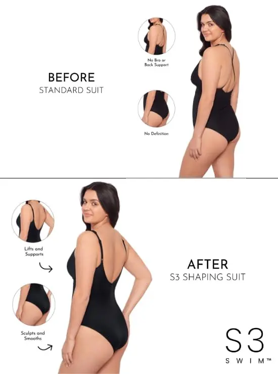 S3 Swim Women's Sculpting V-Neck Over the Shoulder Plunge One Piece Swimsuit, Scarlet, Large | 360° Shaping & Support - view 2