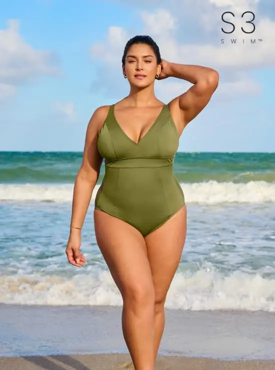 S3 Swim Women's Sculpting V-Neck Over the Shoulder Plunge One Piece Swimsuit, Scarlet, Large | 360° Shaping & Support - view 4