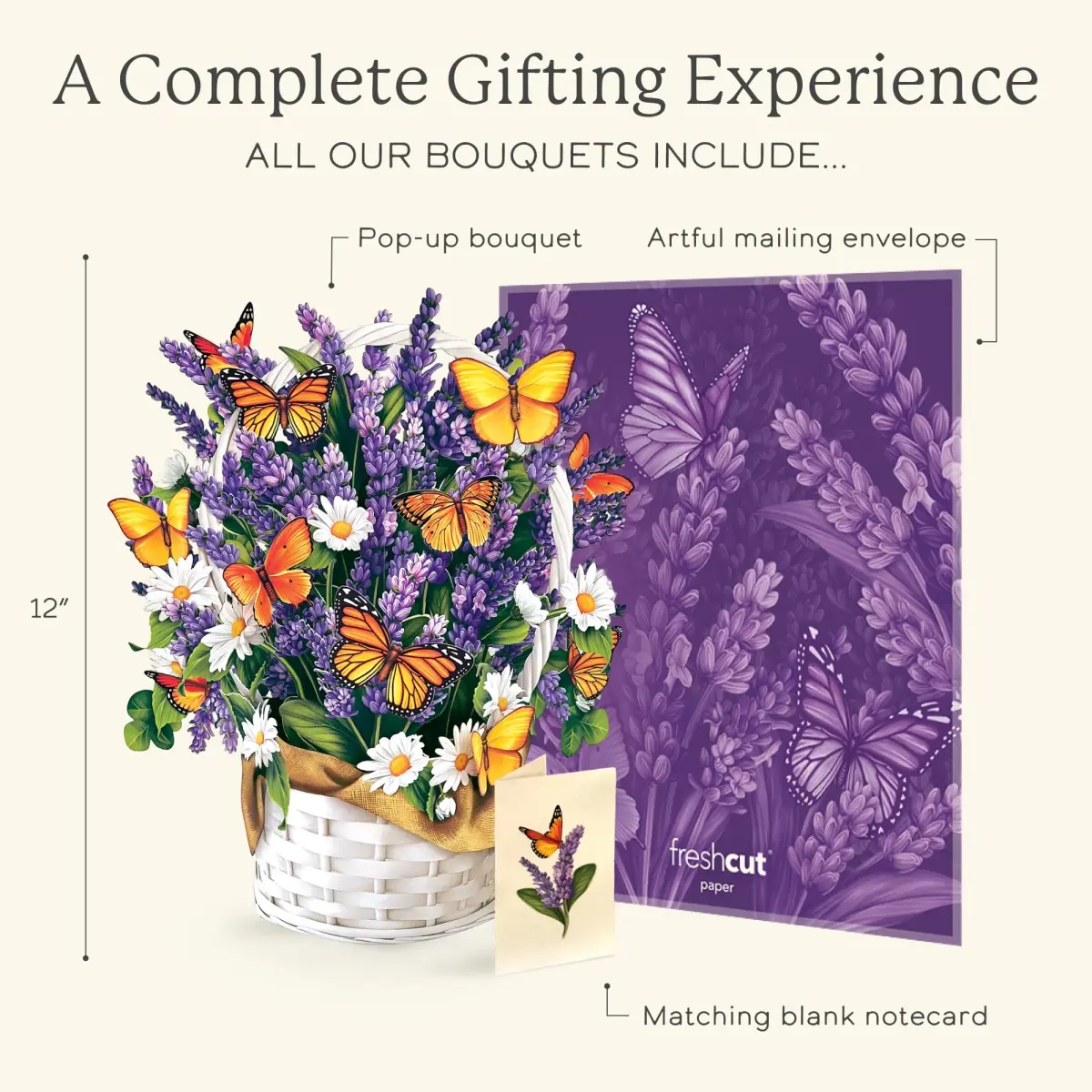Freshcut Paper Lavender & Butterflies Pop Up Card 12 Inch Forever Flower Bouquet | Biodegradable & Reusable - view 4