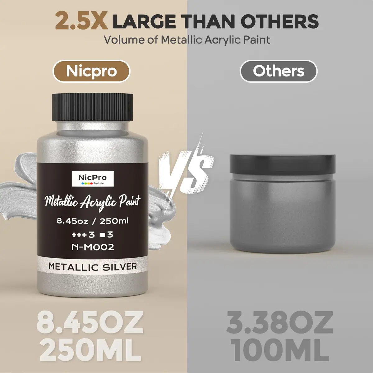 Nicpro Metallic Silver Acrylic Paint 8.45oz | Bright, Shiny Finish for Art & Crafts - view 6