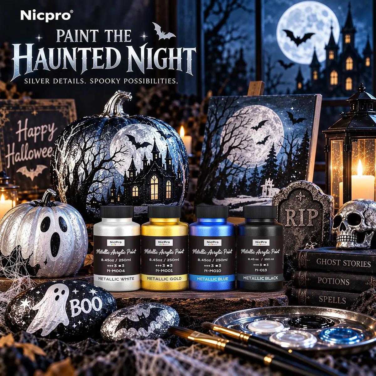 Nicpro Metallic Silver Acrylic Paint 8.45oz | Bright, Shiny Finish for Art & Crafts - view 3