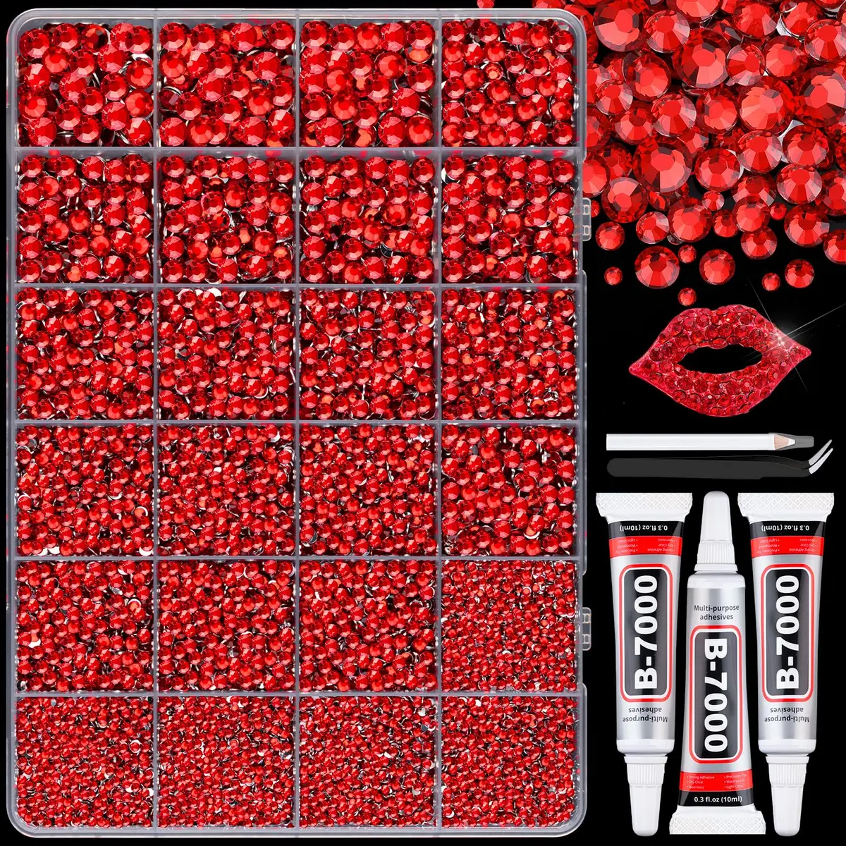 BELLEBOOST Resin Red Rhinestones 32000pcs | Flatback Gems for Nail Art & Crafts, 2-6mm, Bedazzling Crystal, DIY Jewelry & Decor - main product image