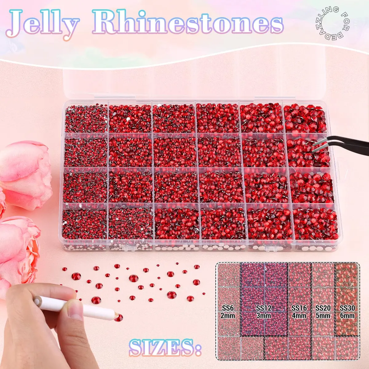BELLEBOOST Resin Red Rhinestones 32000pcs | Flatback Gems for Nail Art & Crafts, 2-6mm, Bedazzling Crystal, DIY Jewelry & Decor - view 2