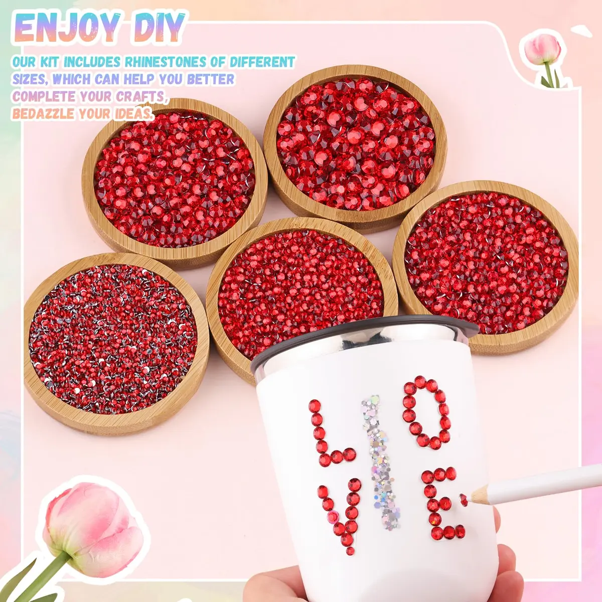 BELLEBOOST Resin Red Rhinestones 32000pcs | Flatback Gems for Nail Art & Crafts, 2-6mm, Bedazzling Crystal, DIY Jewelry & Decor - view 3