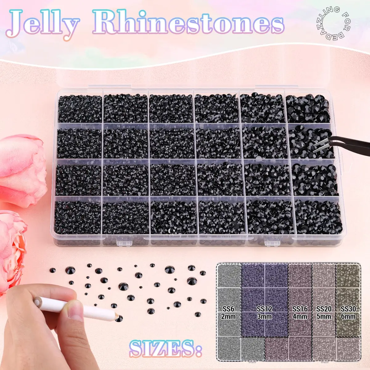 BELLEBOOST Resin Black Rhinestones 32000pcs | 2-6mm Flatback Gems for Nail Art & Crafts - view 2