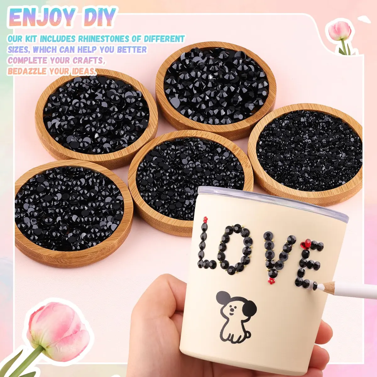 BELLEBOOST Resin Black Rhinestones 32000pcs | 2-6mm Flatback Gems for Nail Art & Crafts - view 3