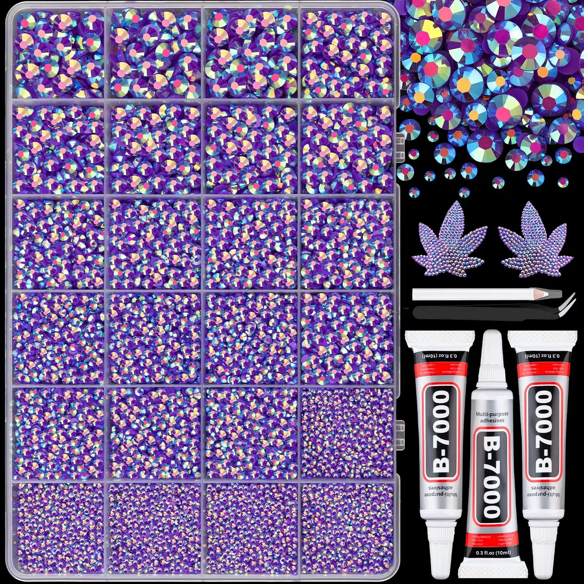 BELLEBOOST Resin Rhinestones 25000pcs Dark Purple AB | Flatback Gems for Nail Art & Crafts - main product image