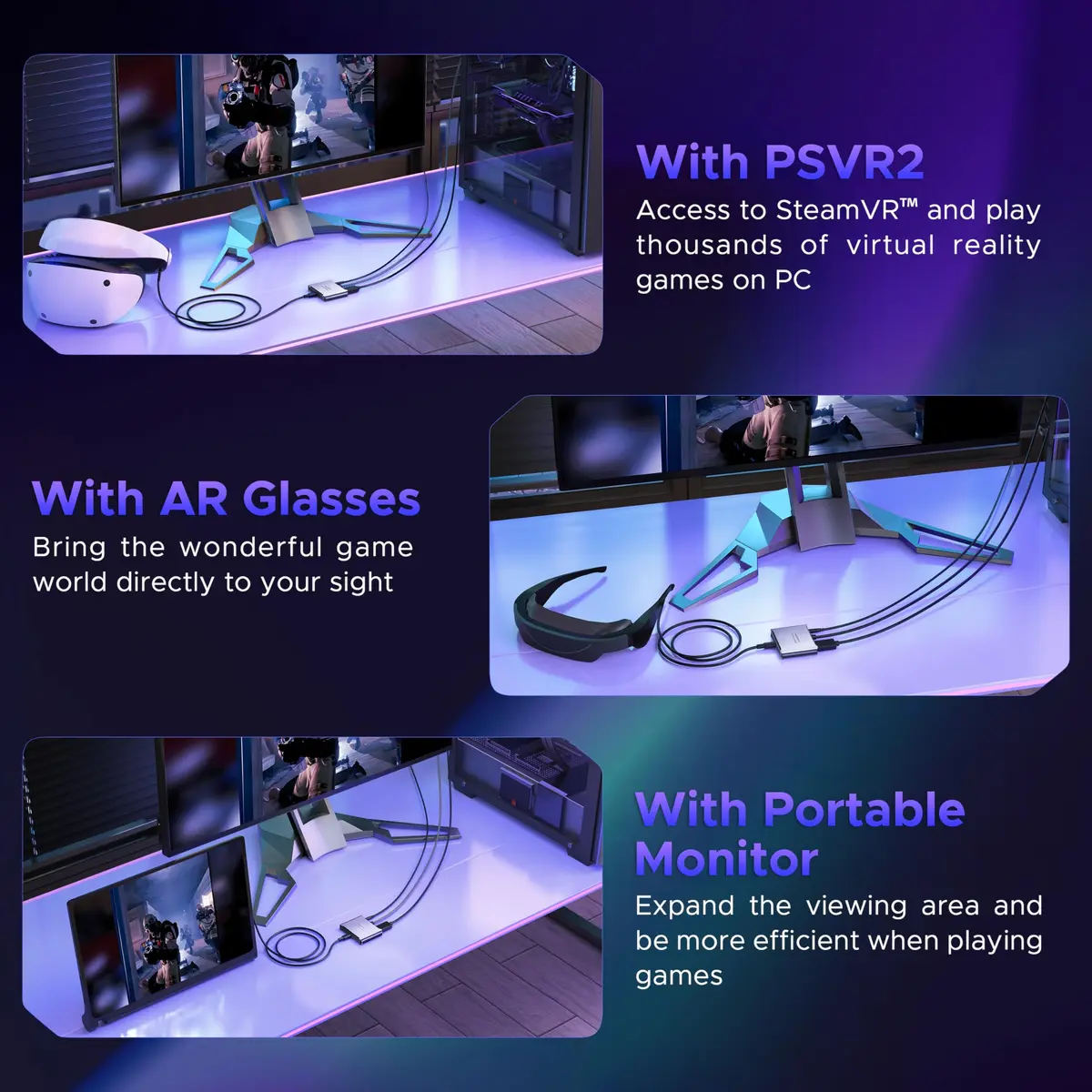 Warrky PSVR2 PC Adapter, Aluminum Shell & Nylon-Braided Cable, 15W Power Supply Included | Connect PSVR2 to PC for Enhanced Gaming - view 6