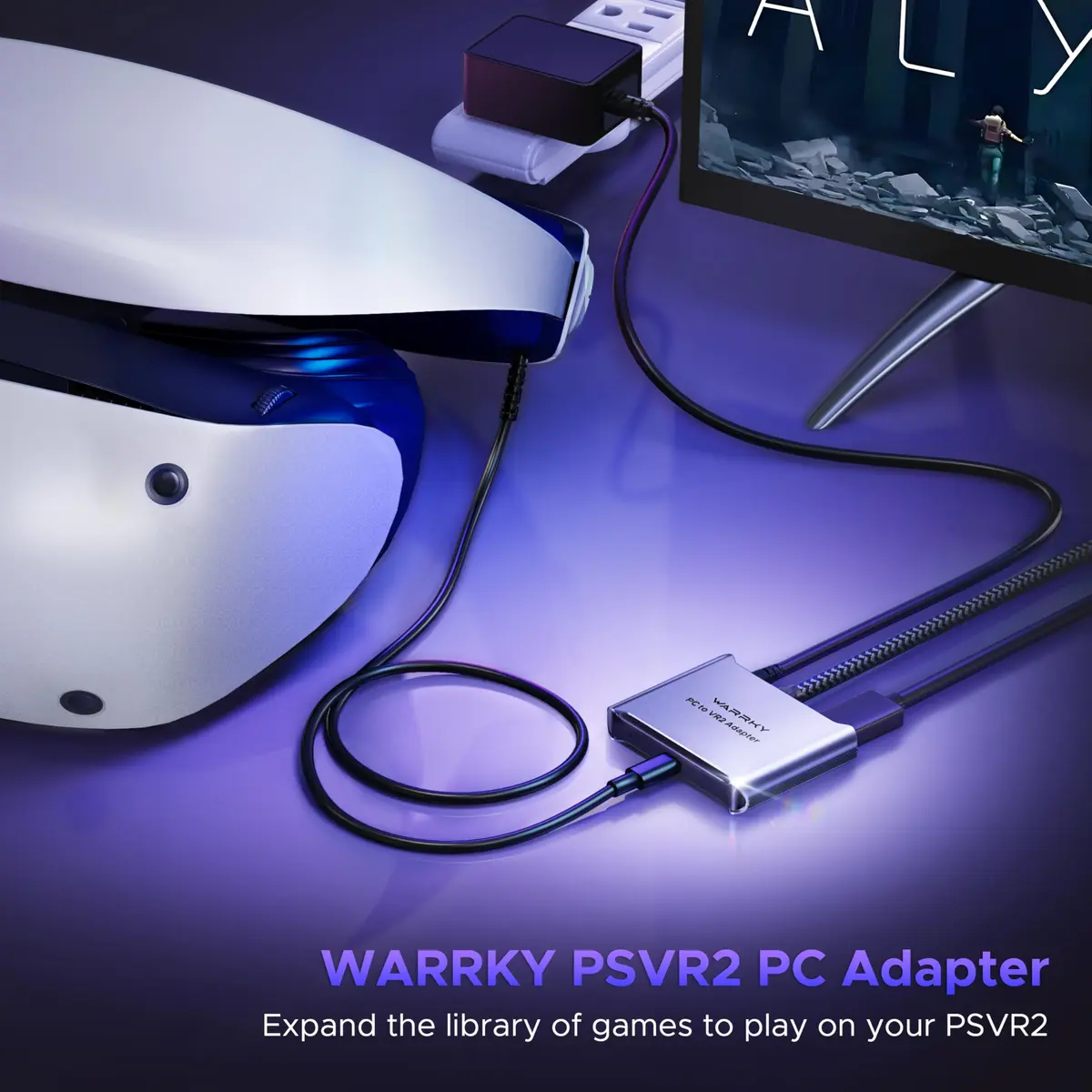 Warrky PSVR2 PC Adapter, Aluminum Shell & Nylon-Braided Cable, 15W Power Supply Included | Connect PSVR2 to PC for Enhanced Gaming - view 2