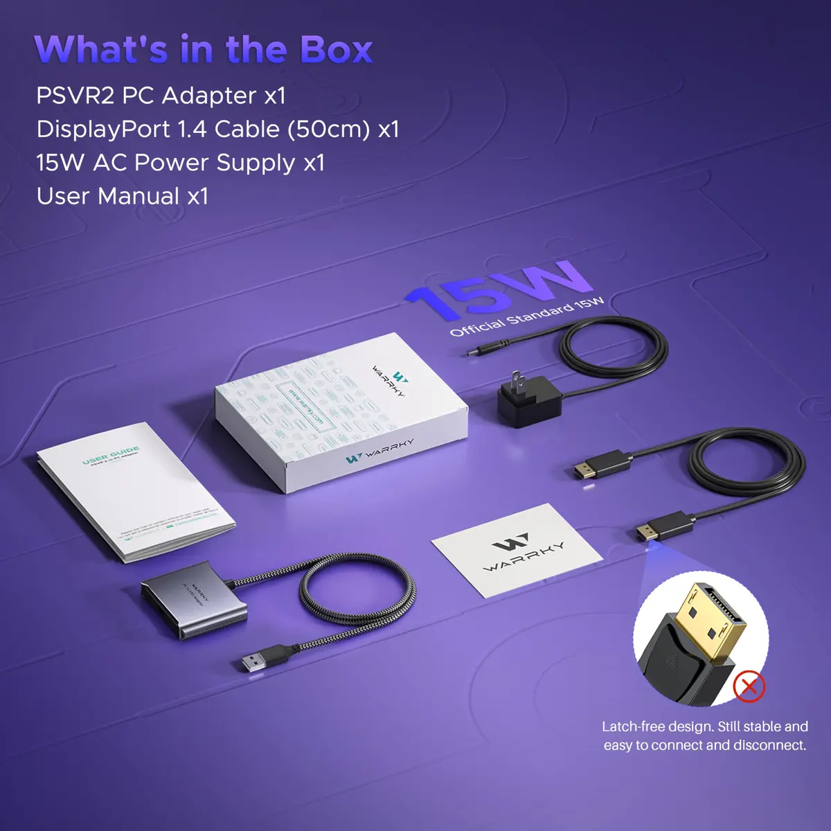 Warrky PSVR2 PC Adapter, Aluminum Shell & Nylon-Braided Cable, 15W Power Supply Included | Connect PSVR2 to PC for Enhanced Gaming - view 4