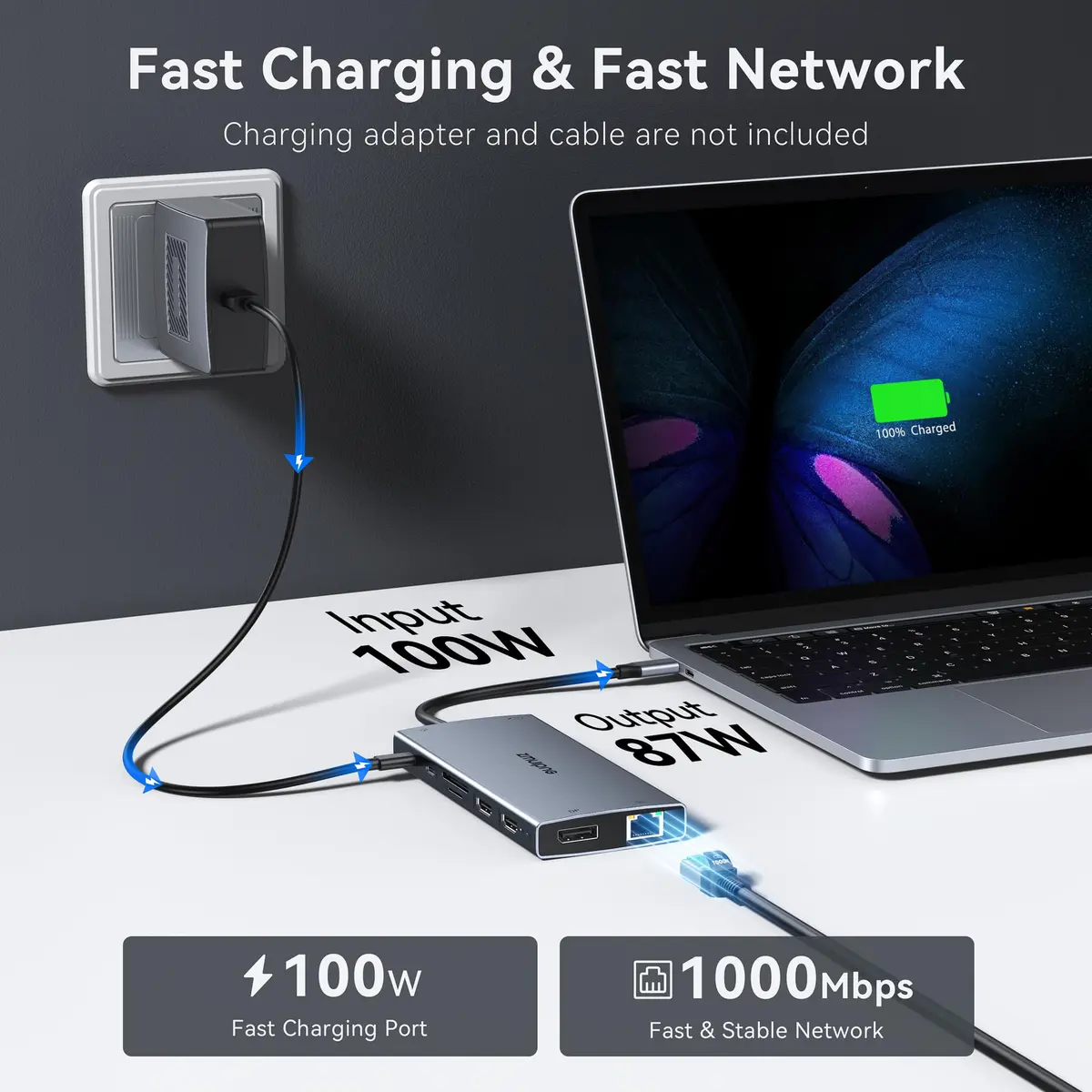 ZMUIPNG USB C Docking Station Dual Monitor 15 in 1 | 2 HDMI 4K DP 8K, 100W PD, Ethernet, Audio, USB Hub - view 6