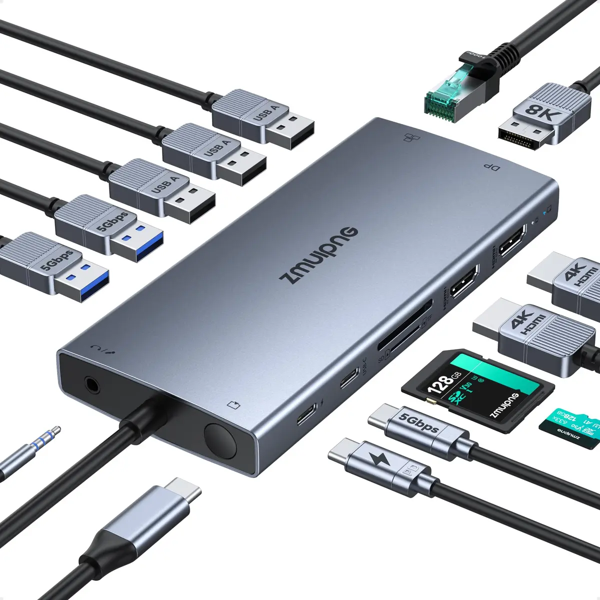 ZMUIPNG USB C Docking Station Dual Monitor 15 in 1 | 2 HDMI 4K DP 8K, 100W PD, Ethernet, Audio, USB Hub - view 9