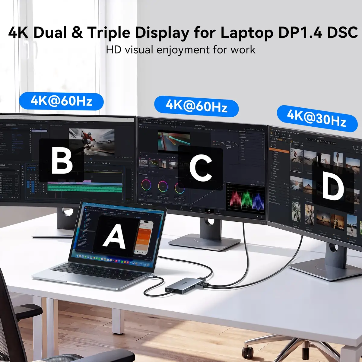 ZMUIPNG USB C Docking Station Dual Monitor 15 in 1 | 2 HDMI 4K DP 8K, 100W PD, Ethernet, Audio, USB Hub - view 3