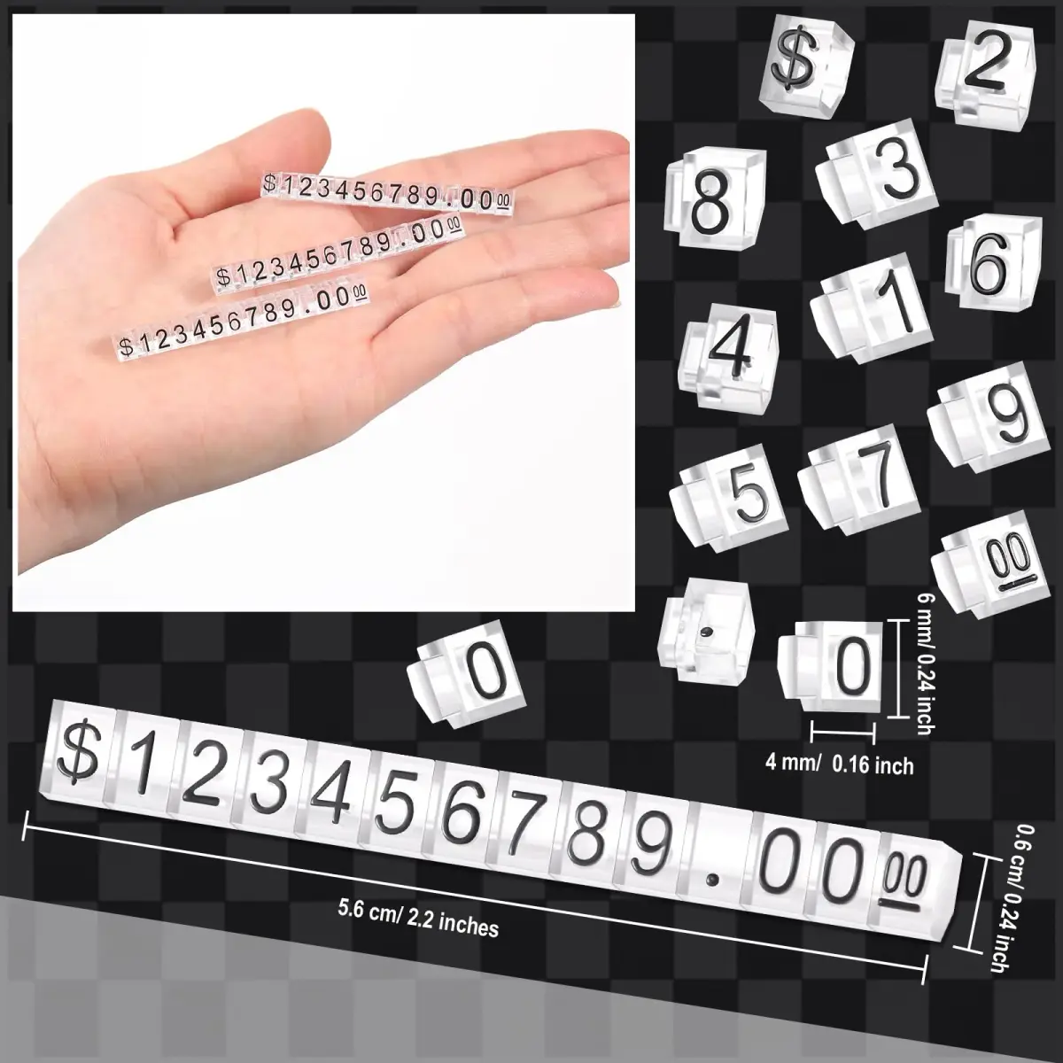 Qunclay Black Number Price Display Cubes 6x4mm (0.24x0.16 inches) | Adjustable Retail Price Tags - view 4