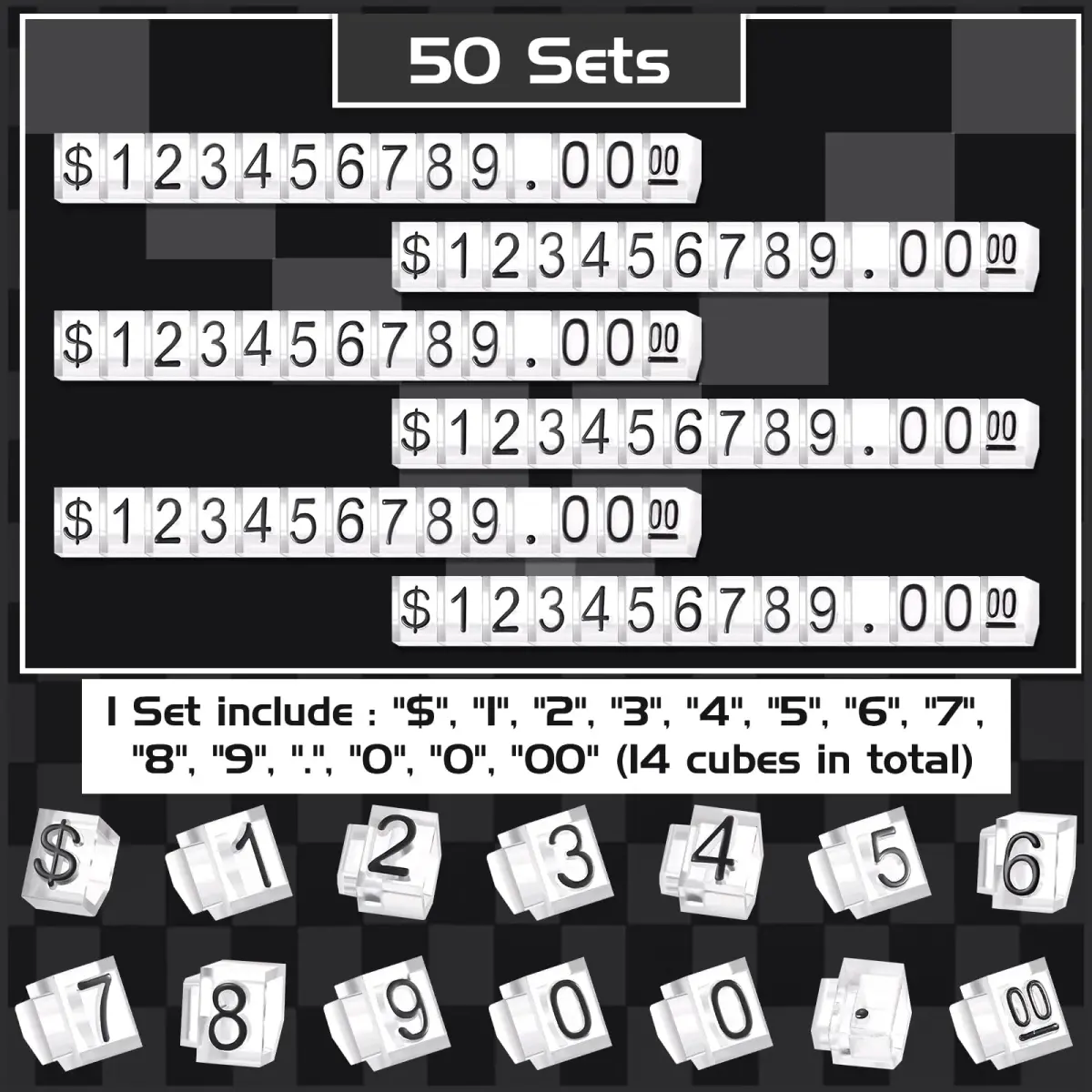 Qunclay Black Number Price Display Cubes 6x4mm (0.24x0.16 inches) | Adjustable Retail Price Tags - view 5