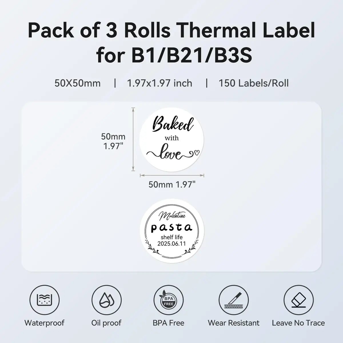 NIIMBOT 3 Rolls Set Labels 50mm x 50mm (1.97" x 1.97") Round Waterproof Thermal Labels | Black on White, 450 Labels Total - view 4