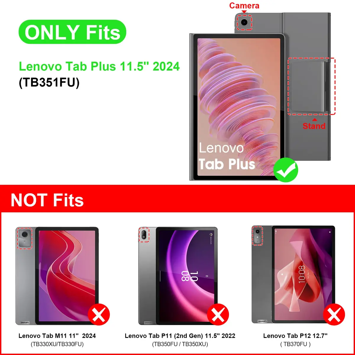 Fintie Case for Lenovo Tab Plus (TB351FU) 11.5 inch 2024 Tablet, Grey | Folio Viewing Stand with Document Slots - view 2
