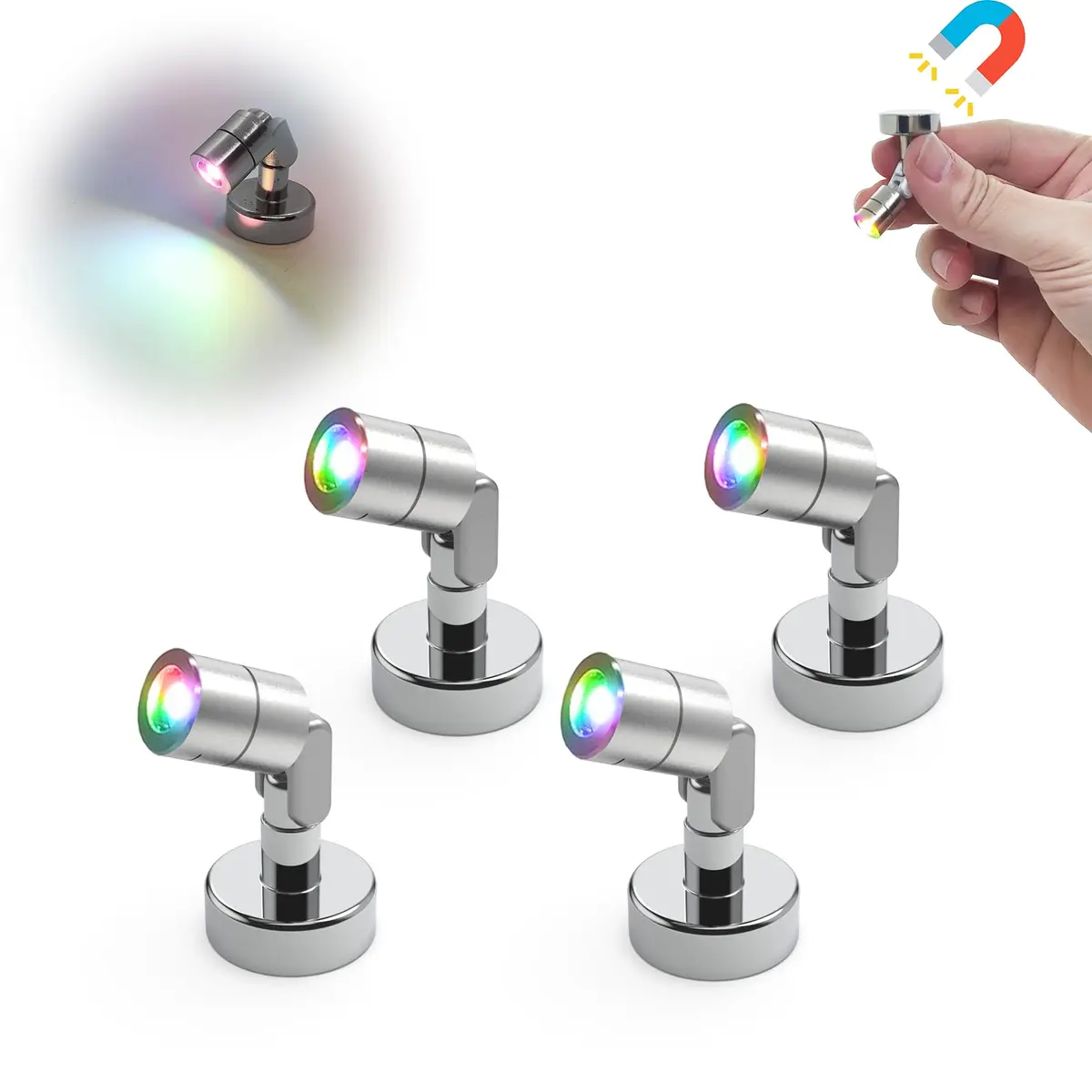 SUZEYAR Metal Miniature LED Lights 4-Pack | Battery Operated Spotlights for Artwork & Displays - main product image