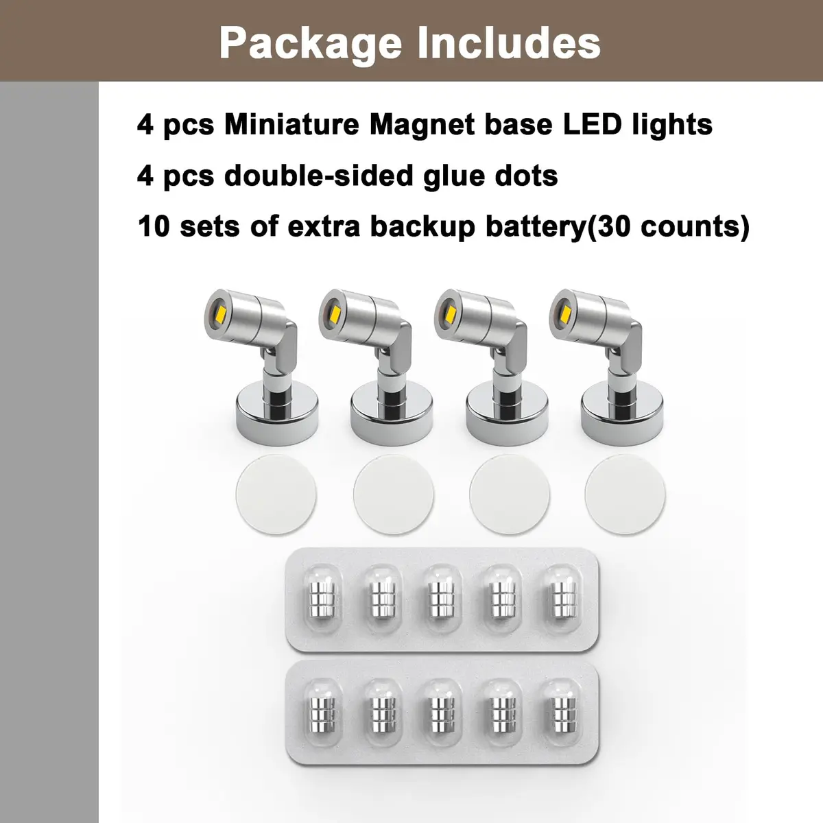 SUZEYAR Metal Miniature LED Lights 4-Pack | Battery Operated Spotlights for Artwork & Displays - view 5
