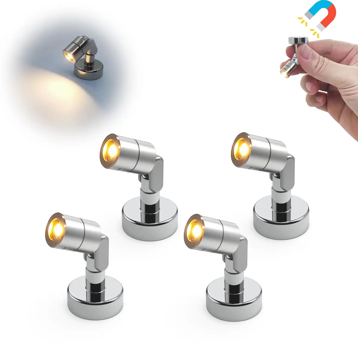 SUZEYAR Miniature LED Light, Tiny Spot Lights with Magnet Base, Battery Operated, Wireless for Artwork & DIY (Warm White) - main product image