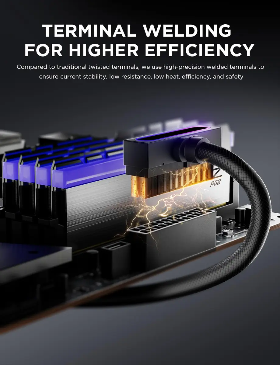 AsiaHorse Hydrus-24PIN PC PSU Extension Cable ARGB LED 30cm | Copper Wire Motherboard Power Extension - view 6
