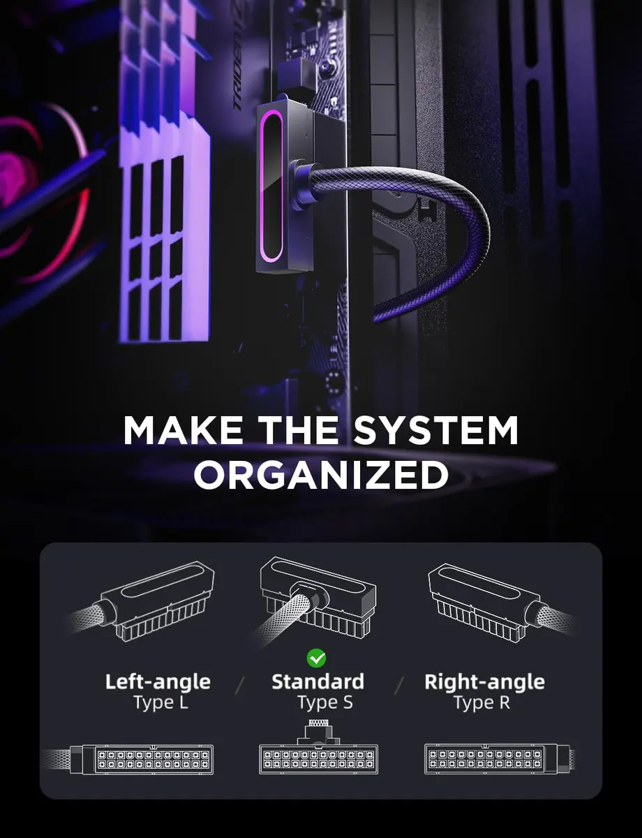 AsiaHorse Hydrus-24PIN PC PSU Extension Cable ARGB LED 30cm | Copper Wire Motherboard Power Extension - view 2
