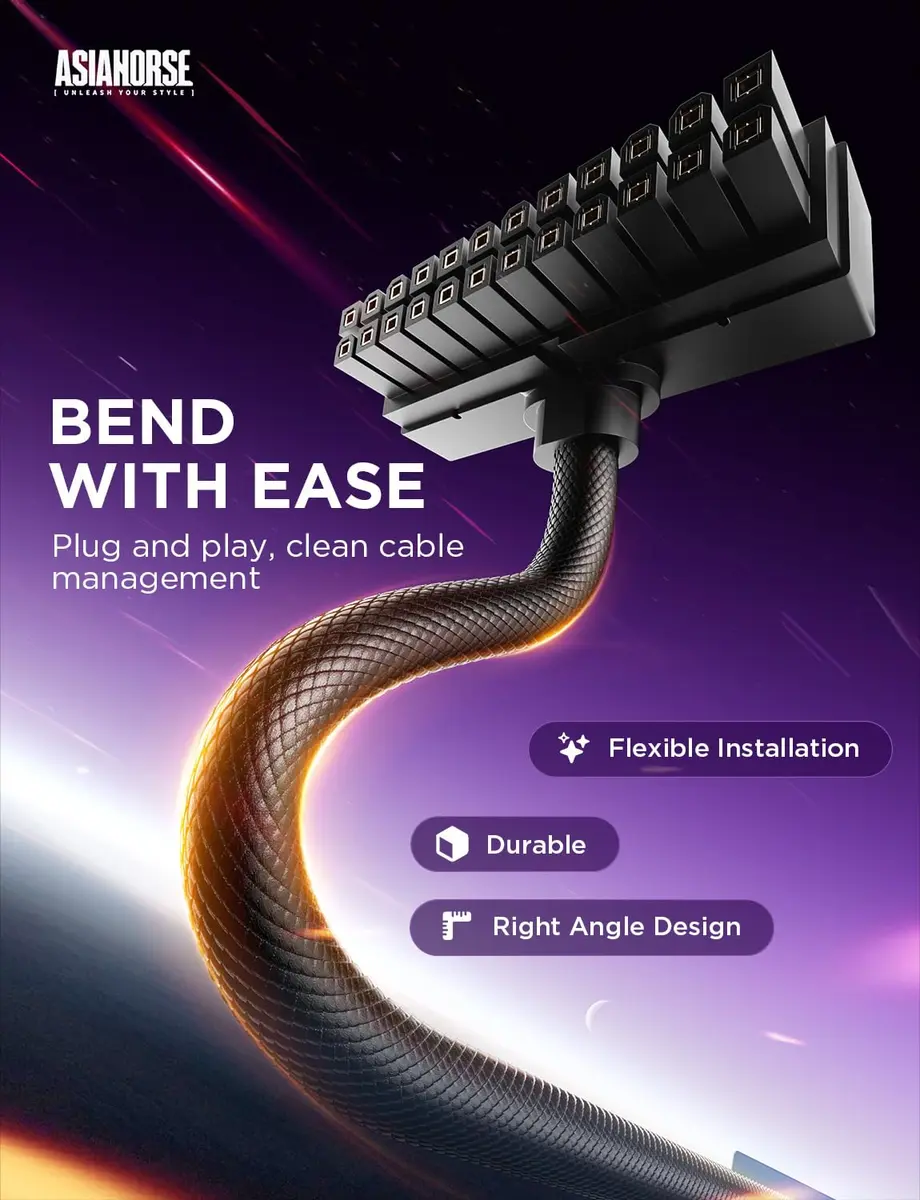 AsiaHorse Hydrus-24PIN PC PSU Extension Cable ARGB LED 30cm | Copper Wire Motherboard Power Extension - view 4