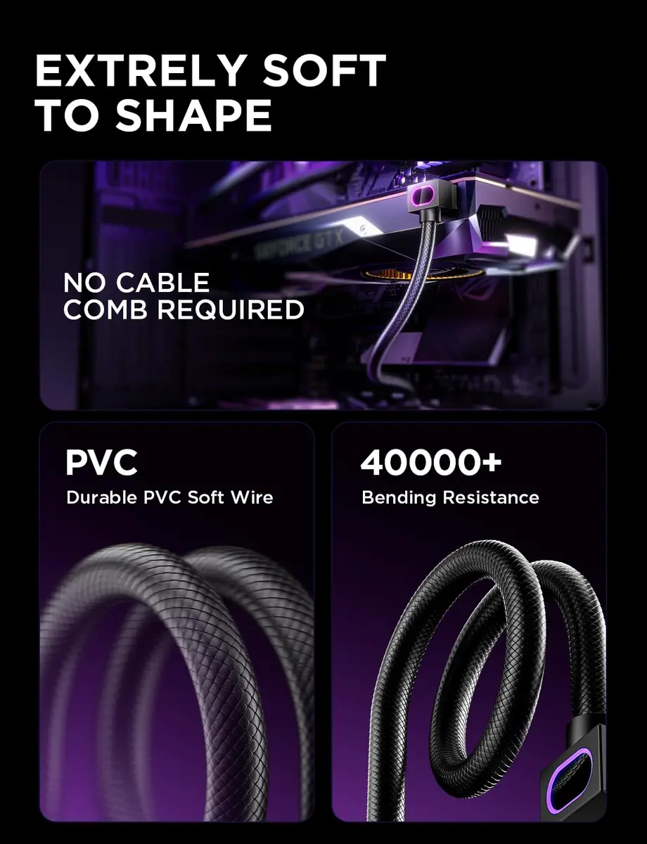 AsiaHorse Hydrus 8-Pin GPU PSU Extension Cable 30cm (11.81 in) | ARGB Lighting, 2500W Power Support - view 7