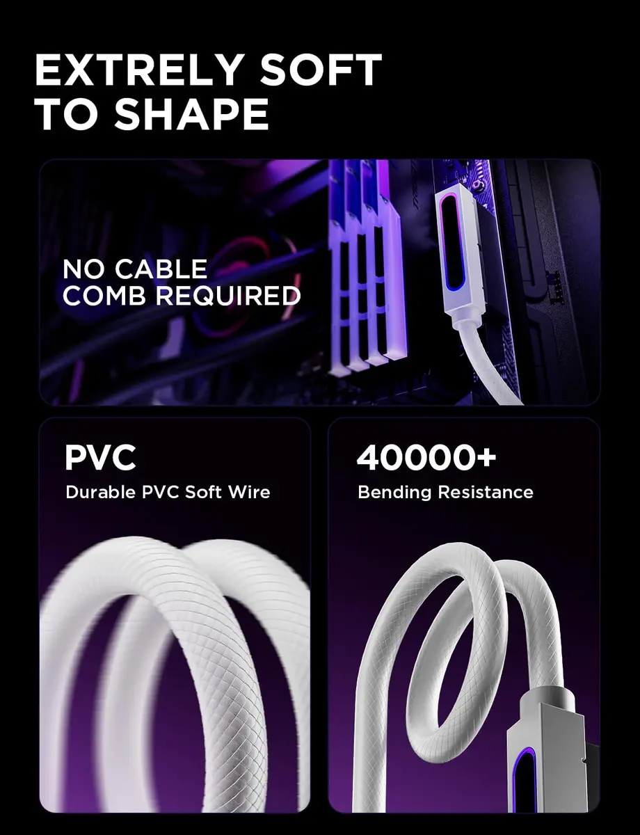 AsiaHorse Hydrus-24PIN PC PSU Extension Cable ARGB LED, Copper Wire Motherboard Power Extension, 30cm, White - view 6