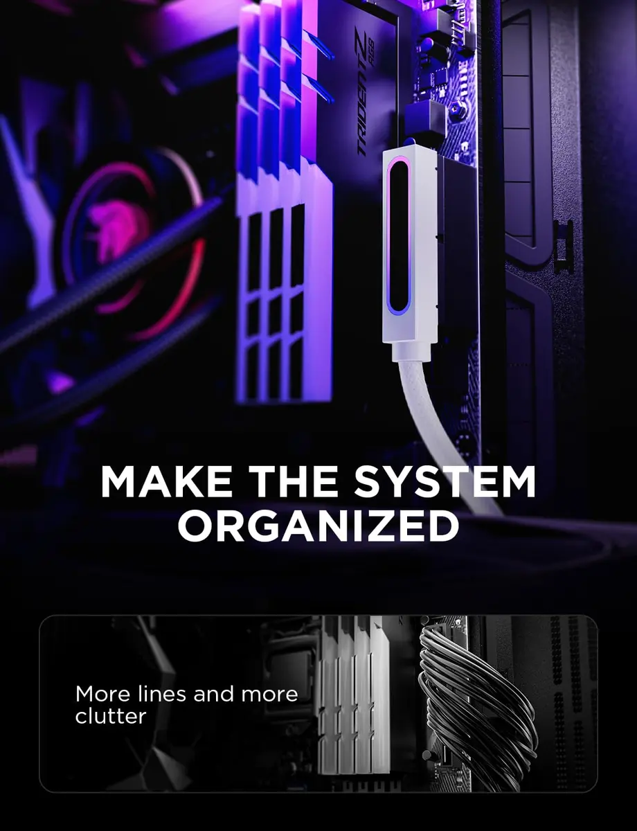 AsiaHorse Hydrus-24PIN PC PSU Extension Cable ARGB LED, Copper Wire Motherboard Power Extension, 30cm, White - view 7