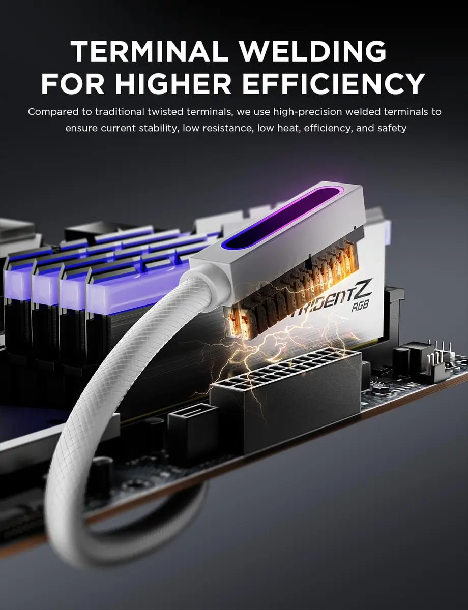 AsiaHorse Hydrus-24PIN PC PSU Extension Cable ARGB LED, Copper Wire Motherboard Power Extension, 30cm, White - view 3