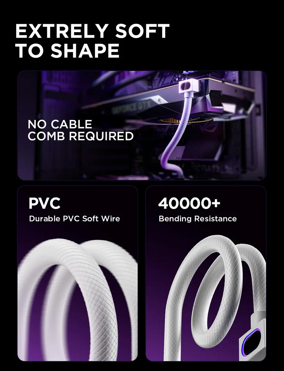 AsiaHorse Hydrus ARGB GPU PSU Extension Cable 30cm (11.81 in) White | Integrated Minimalist Design - view 8