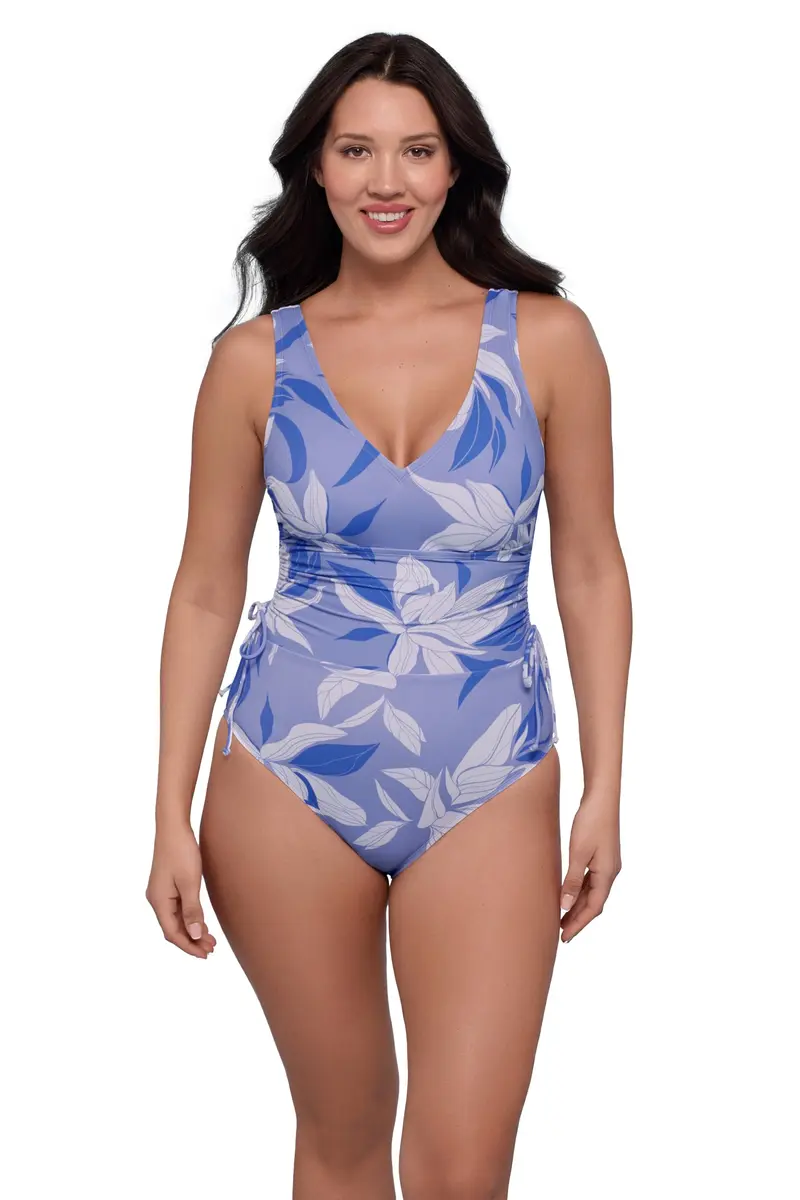 S3 Swim Women's Cinch One Piece Swimsuit Water Lilies Iris | Supportive, Adjustable Fit in Water Lilies Iris - main product image