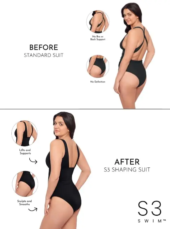 S3 Swim Women's Cinch One Piece Swimsuit Onyx Black | Tummy Control & Support (70-120 chars) - view 2
