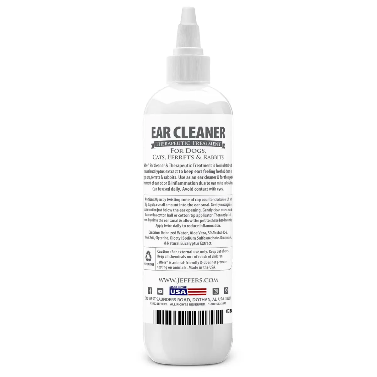 Jeffers Pet Ear Cleaning Solution for Dogs, Cats & Puppies | Aloe Vera Ear Wash for Wax & Odor Removal, Itchy Ear Comfort, Routine Ear Hygiene, Travel Friendly - view 2