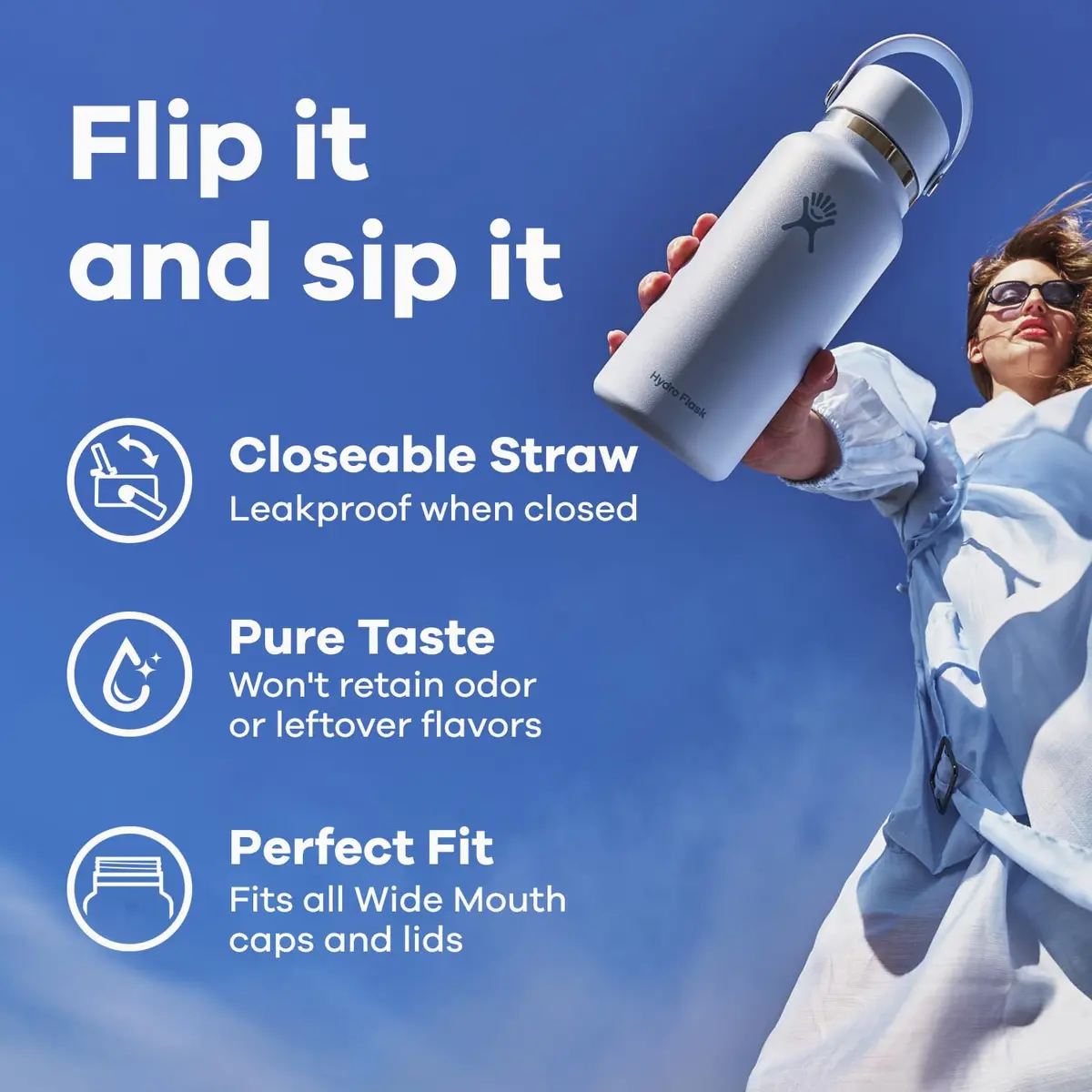 Hydro Flask Water Bottle - Insulated Stainless Steel - Wide Mouth Flex Straw Lid, Non Spill, Leakproof in 32 Oz Tonal Agave - view 6