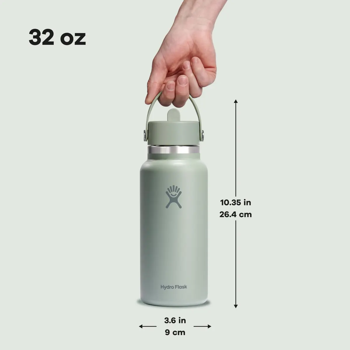 Hydro Flask Water Bottle - Insulated Stainless Steel - Wide Mouth Flex Straw Lid, Non Spill, Leakproof in 32 Oz Tonal Agave - view 7
