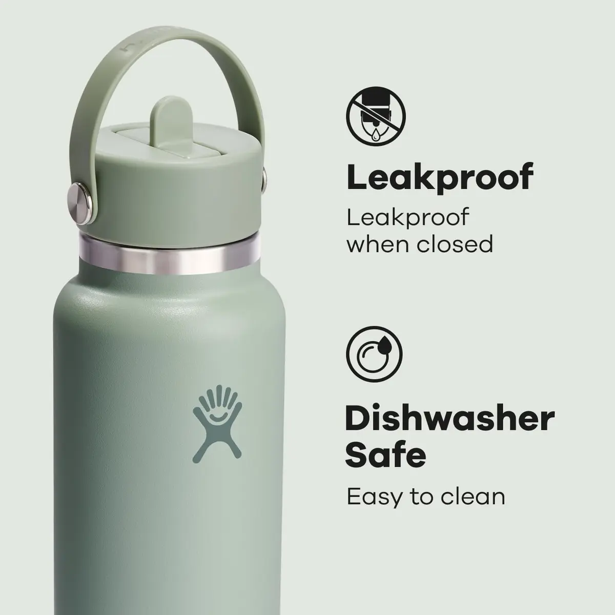 Hydro Flask Water Bottle - Insulated Stainless Steel - Wide Mouth Flex Straw Lid, Non Spill, Leakproof in 32 Oz Tonal Agave - view 4