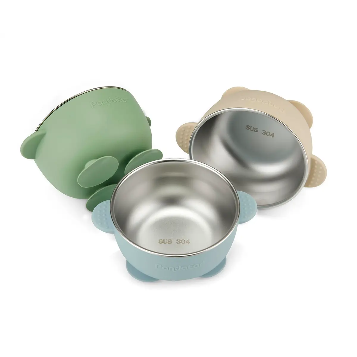 PandaEar 3 Pack Stainless Steel Baby Suction Bowls | Non-Slip Child Food Bowls with Silicone Sleeve for Toddlers & Infants - main product image