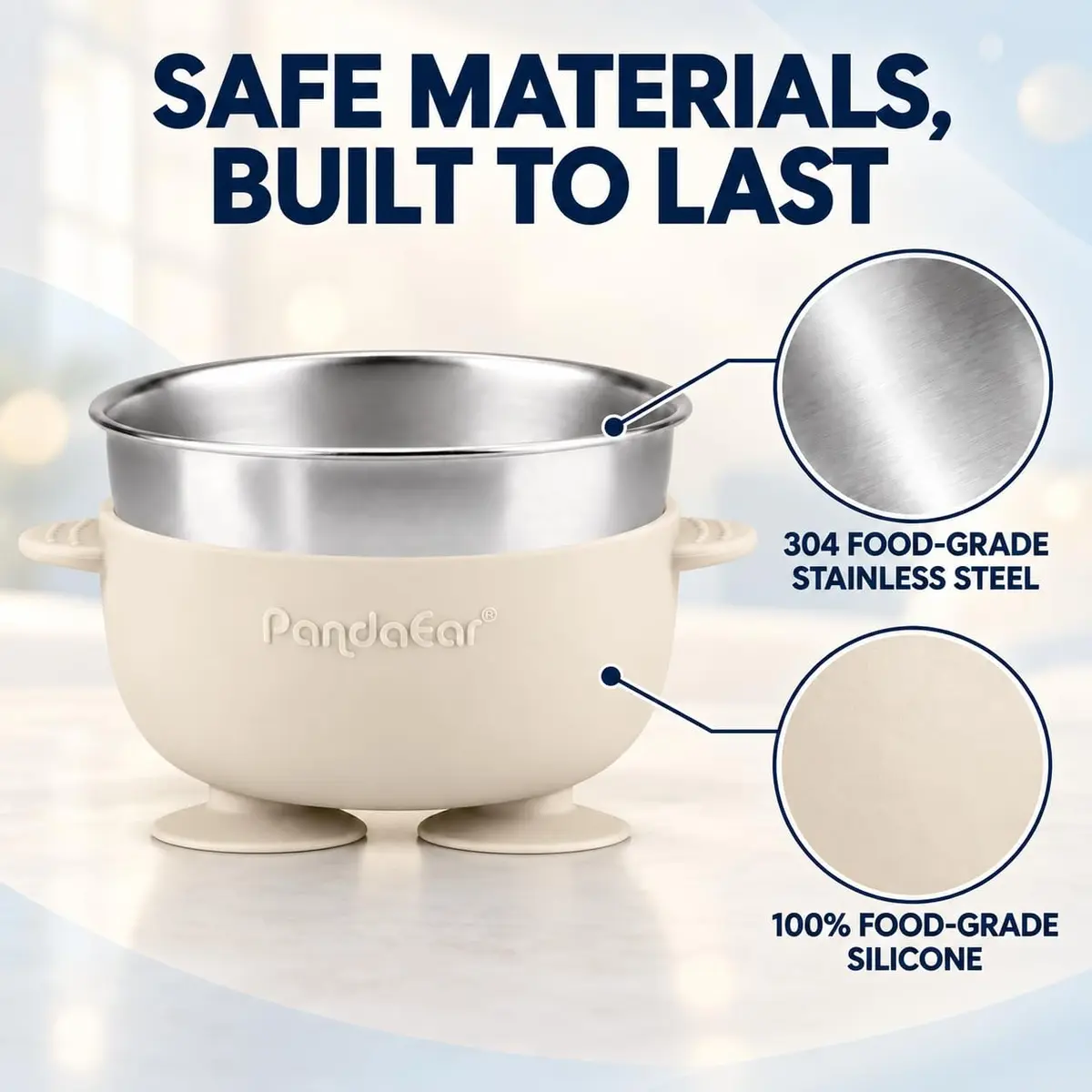 PandaEar 3 Pack Stainless Steel Baby Suction Bowls | Non-Slip Child Food Bowls with Silicone Sleeve for Toddlers & Infants - view 5