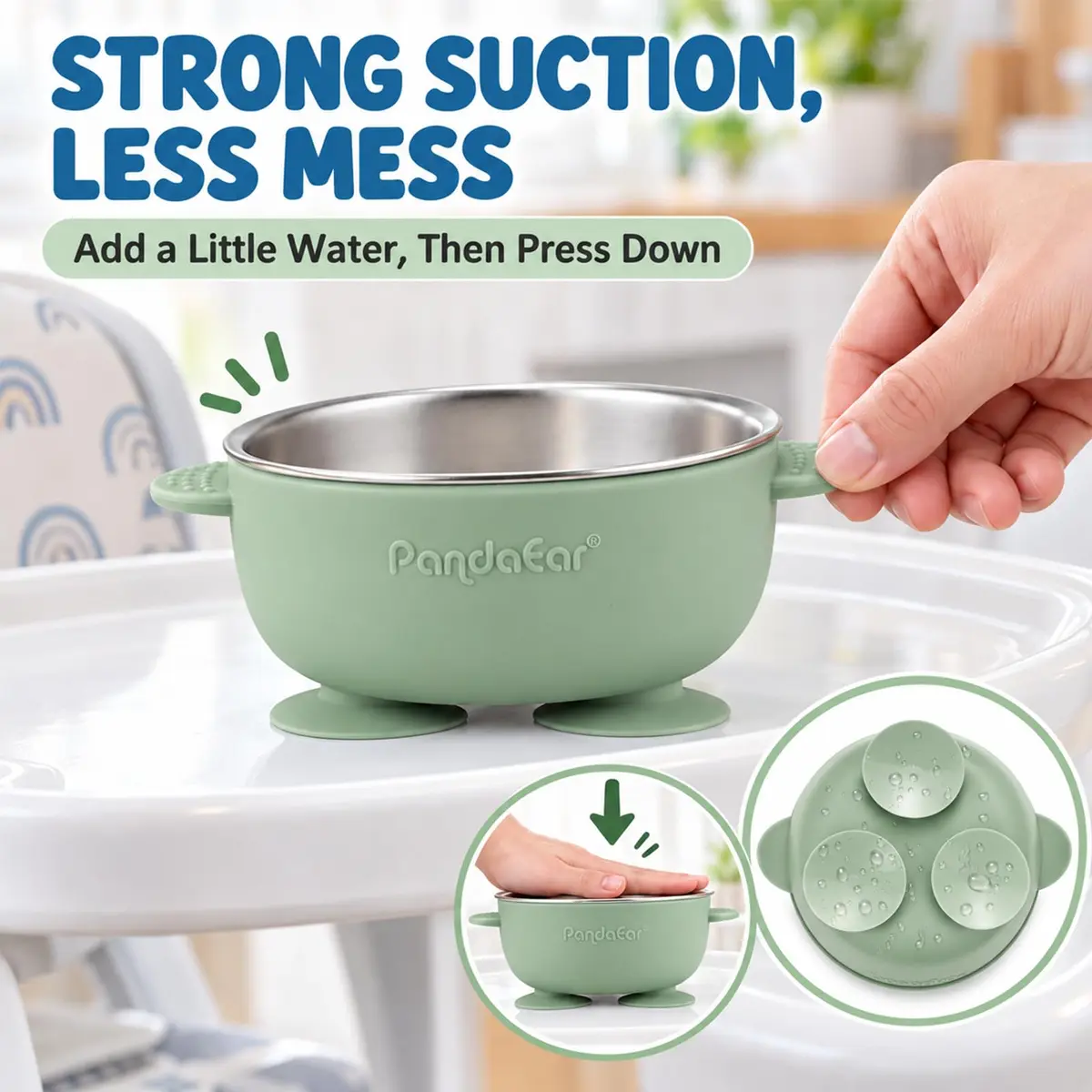 PandaEar 3 Pack Stainless Steel Baby Suction Bowls | Non-Slip Child Food Bowls with Silicone Sleeve for Toddlers & Infants - view 6