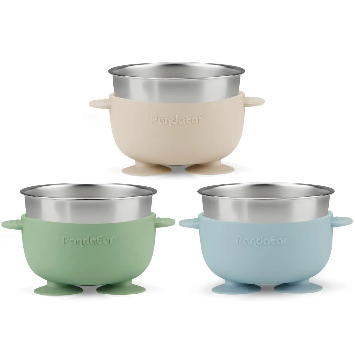 PandaEar 3 Pack Stainless Steel Baby Suction Bowls | Non-Slip Child Food Bowls with Silicone Sleeve for Toddlers & Infants - view 7