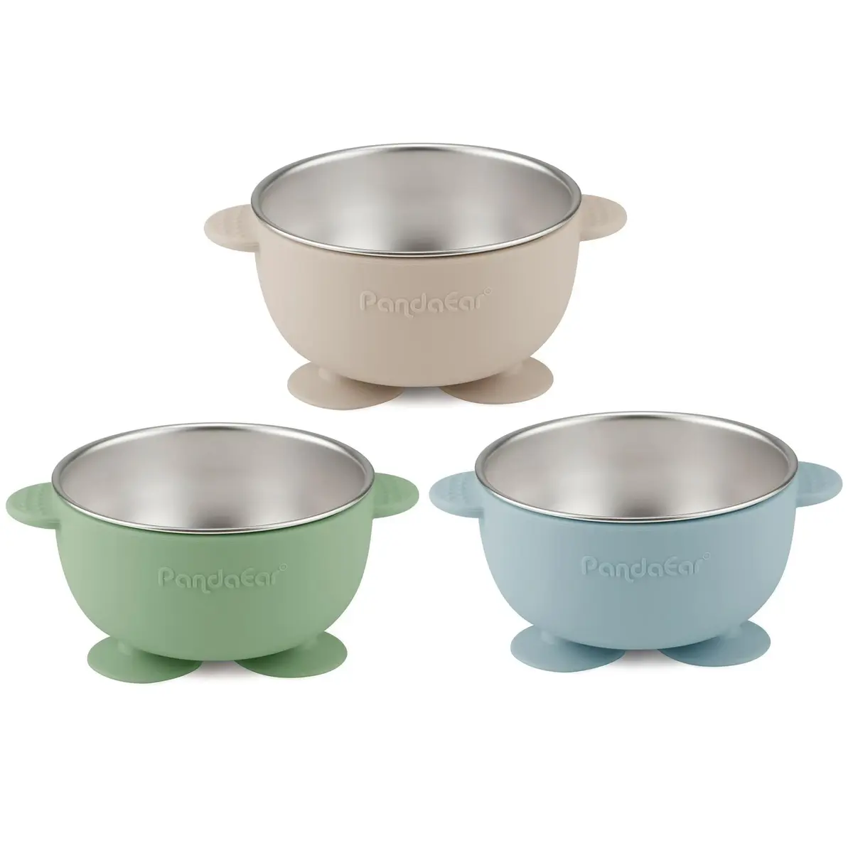 PandaEar 3 Pack Stainless Steel Baby Suction Bowls | Non-Slip Child Food Bowls with Silicone Sleeve for Toddlers & Infants - view 3