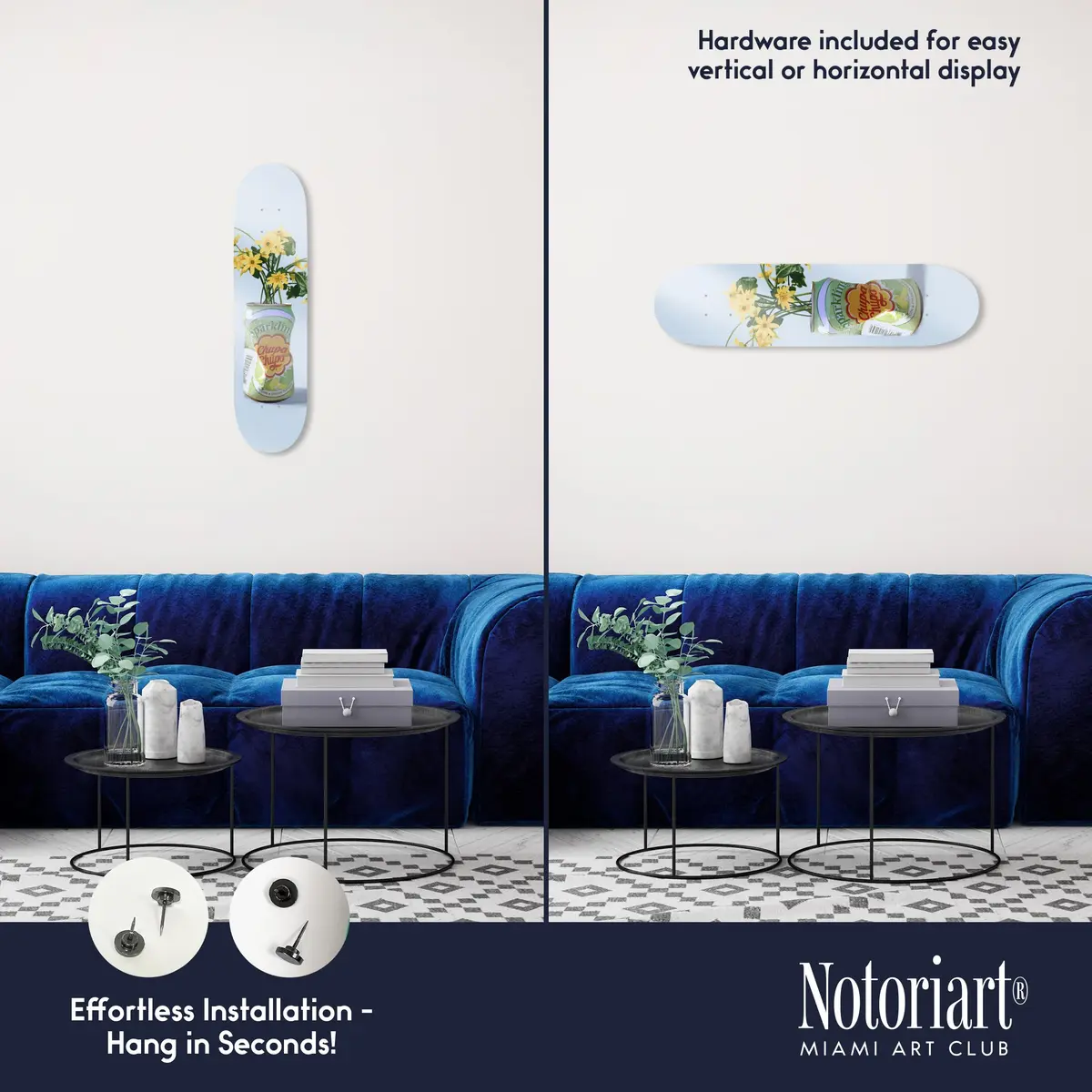 NotoriArt Trendy Pop Acrylic Wall Art Die-Cut 8" x 32" | Sparkling Floral Vase Skateboard - view 3
